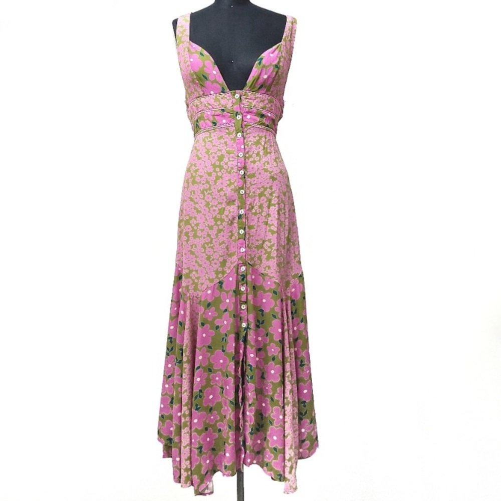 Free People Dewberry Pink and Green Floral Maxi Dress